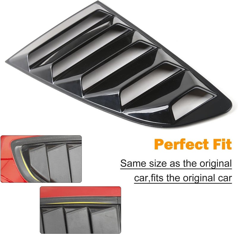 RT-TCZ Rear Quarter Side Window Scoop Louvers Sun Shade Cover Wind Vent Air Deflector Decoration Exterior Accessories for Ford Mustang 2015-2022,2PCS (Black) - Image 5